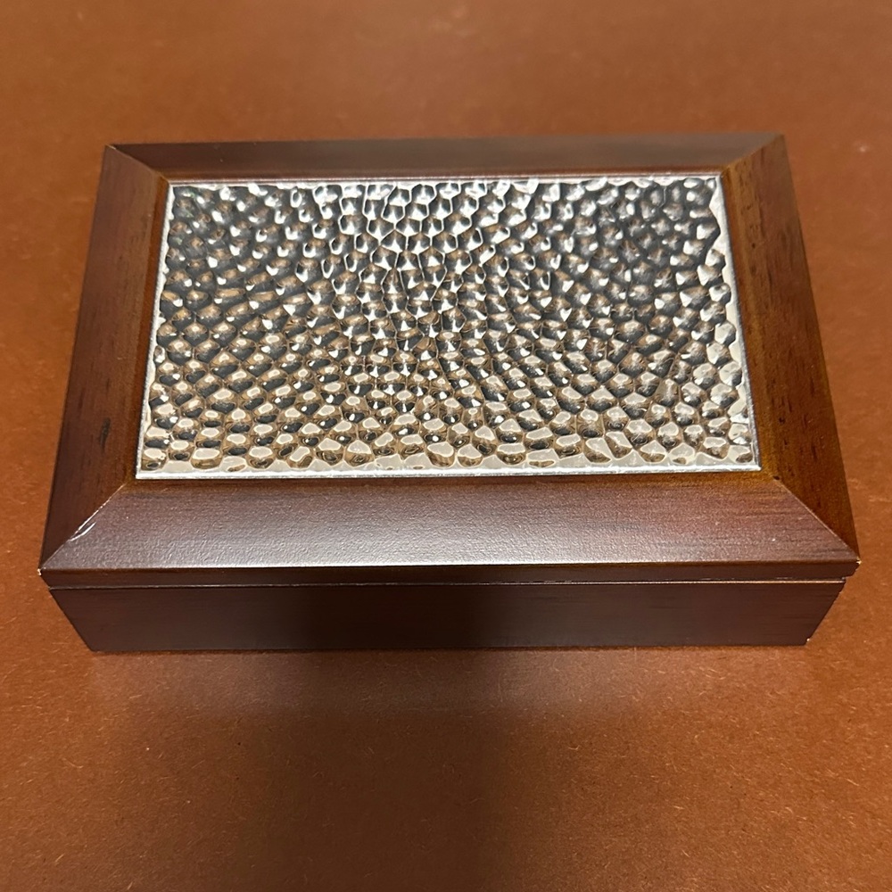 Wood and Hammered Metal jewelry Box - Brown & Silver by Elegance